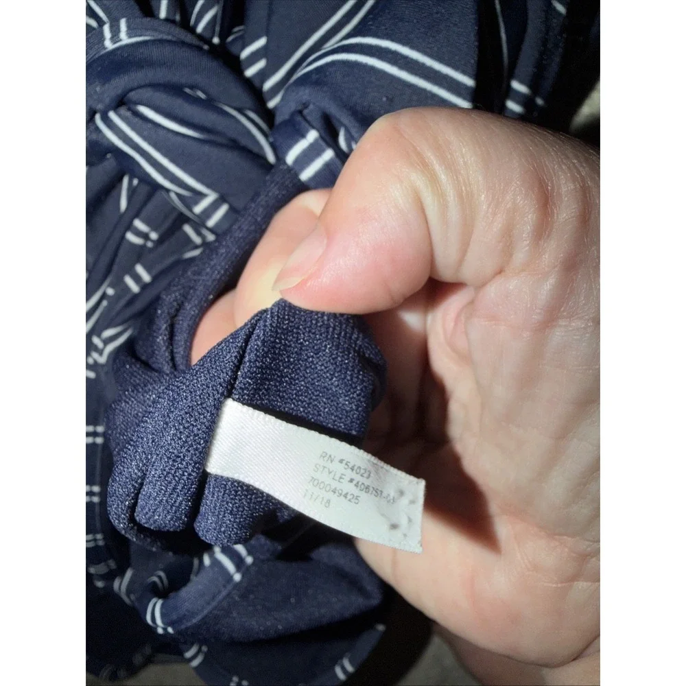 Athleta Swimsuit French Stripe Navy Blue Tie Front Cut Out One Piece Size L